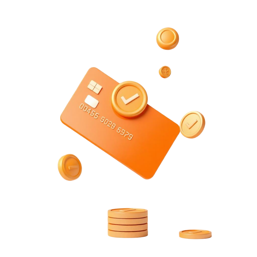 3D render of a floating card, approval badge and naira coins