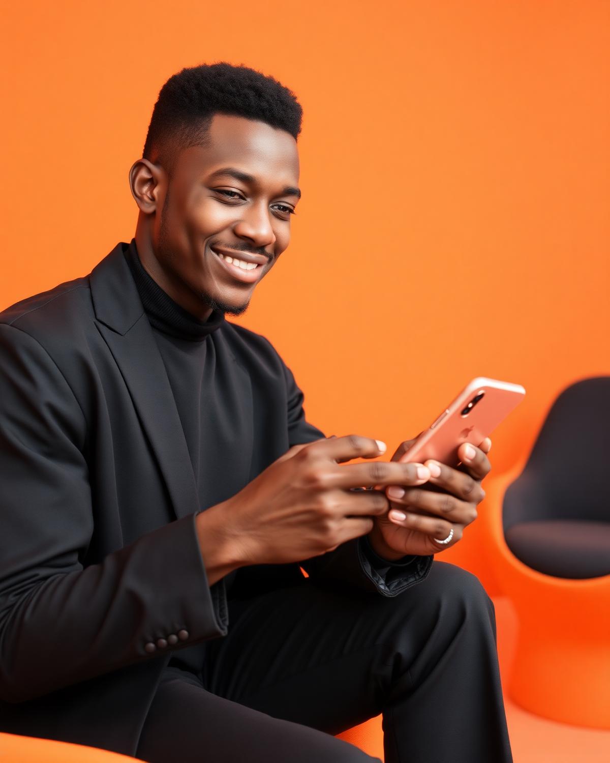Young Nigerian business owner applying for finance on his phone